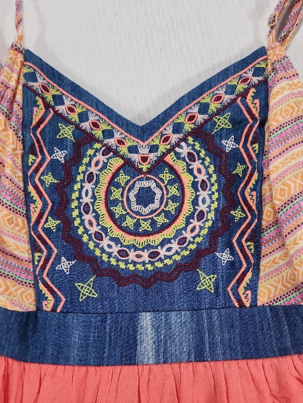 Flying Tomato Coral Sundress with Navy Embroidered Bodice - Picture 3 of 8